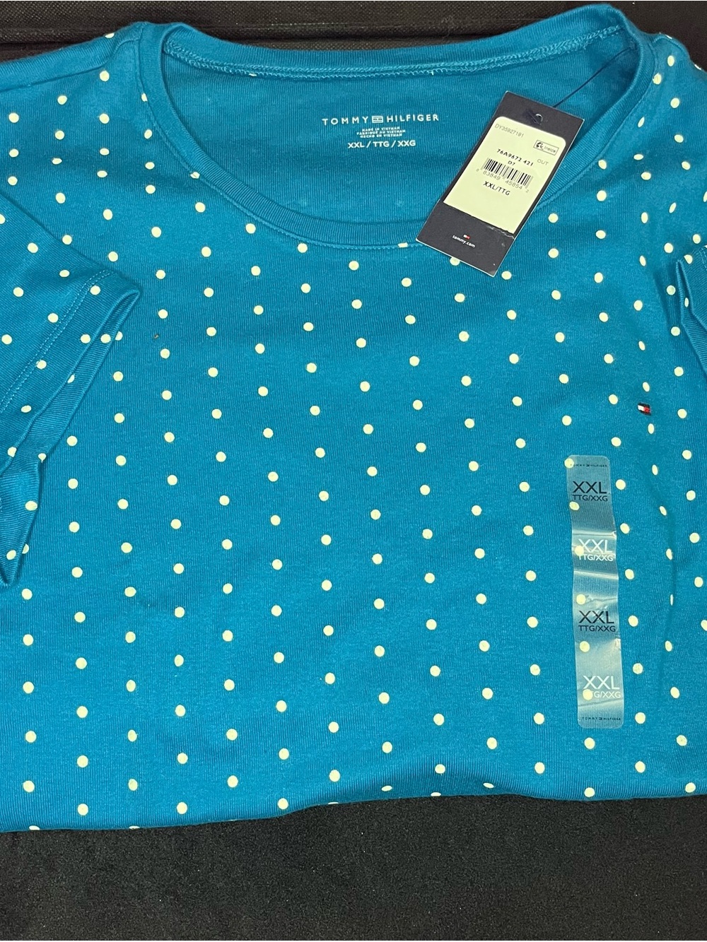 Tommy Hilfiger teal polka dot crewneck shirt